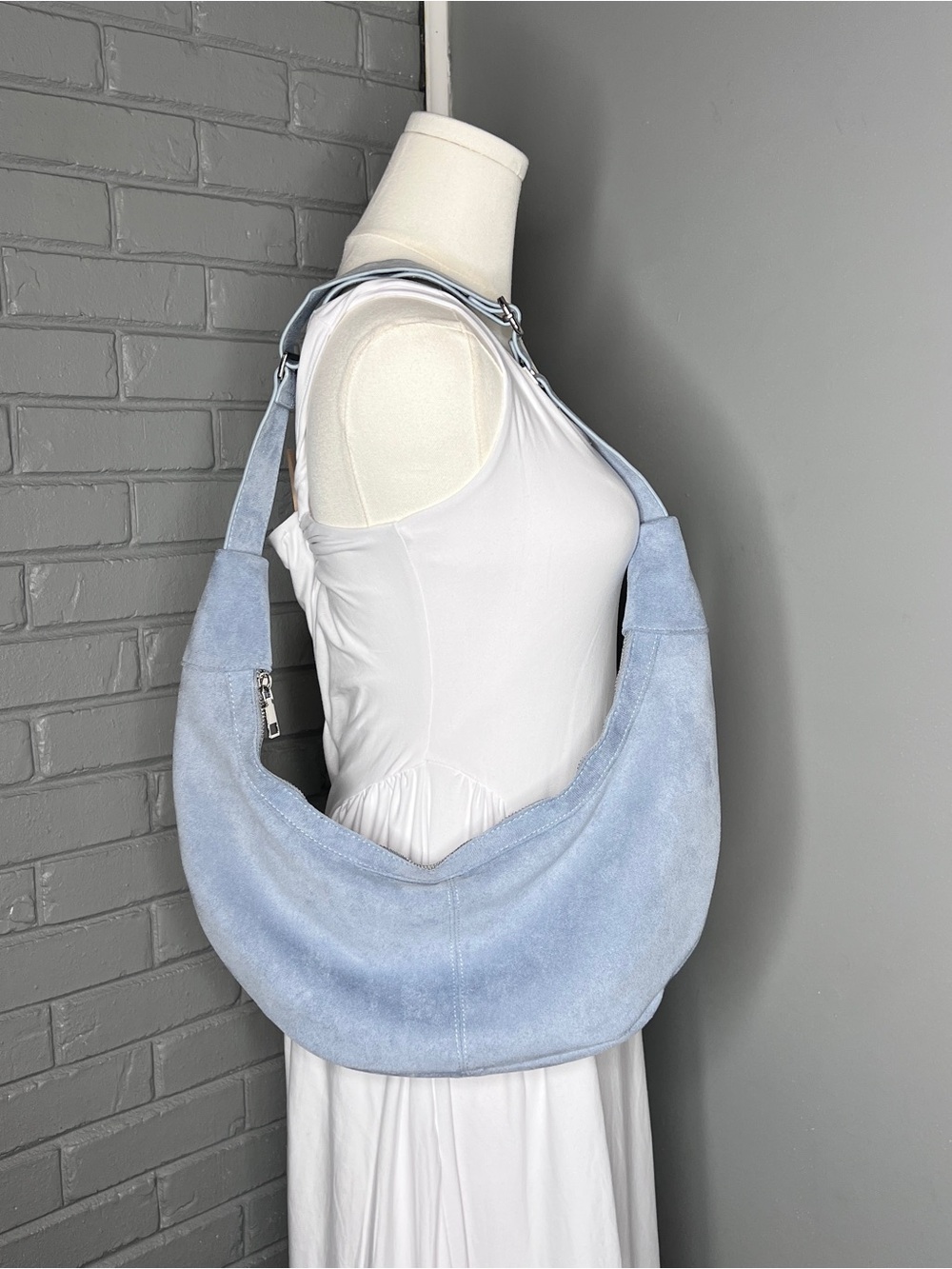 Ah Dorned Light Blue Suede Hobo Shoulder Bag - Minimal Chic